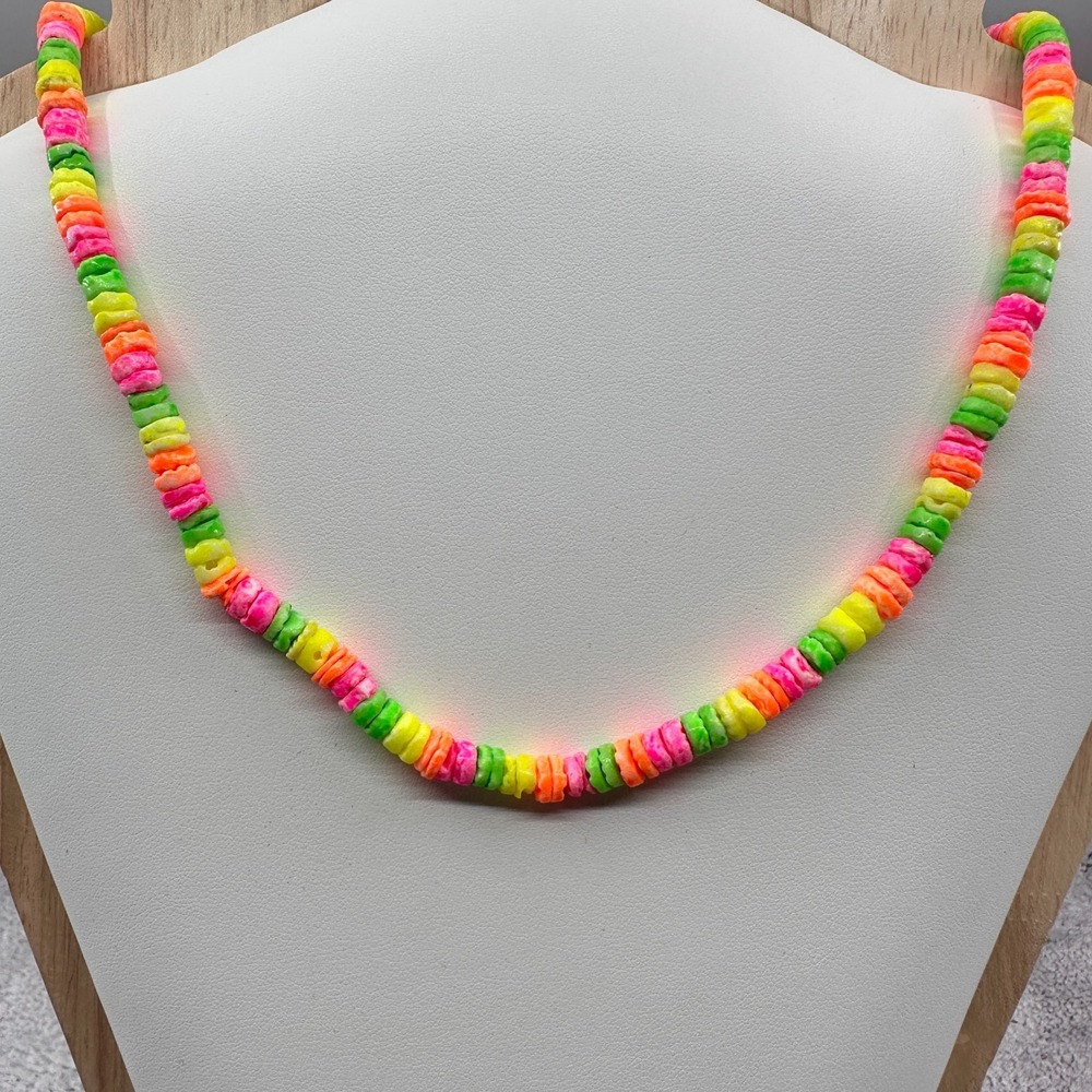 Neon Rainbow Heishi Bead Necklace Y2K Festival Colorful Choker Layering Gift